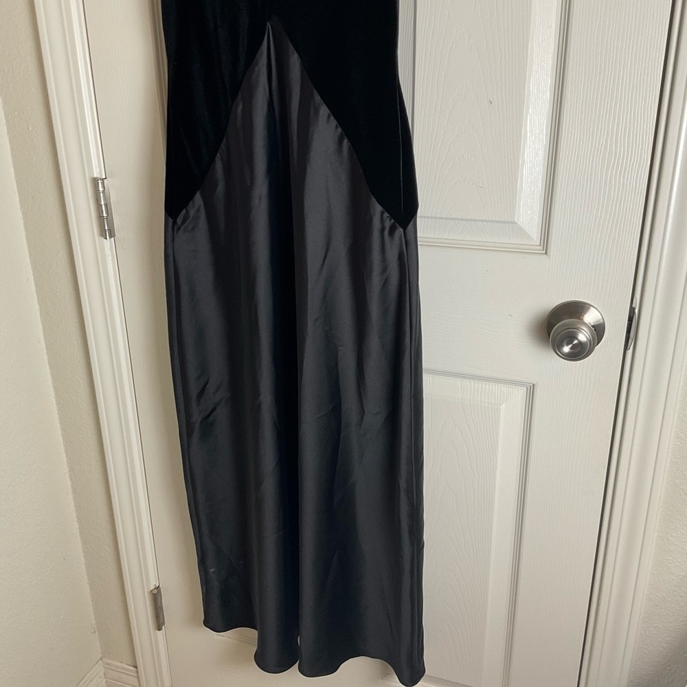ZARA Black Velvet & Satin Lace Inset Midi Slip Dress - Size M - Picture 9 of 14